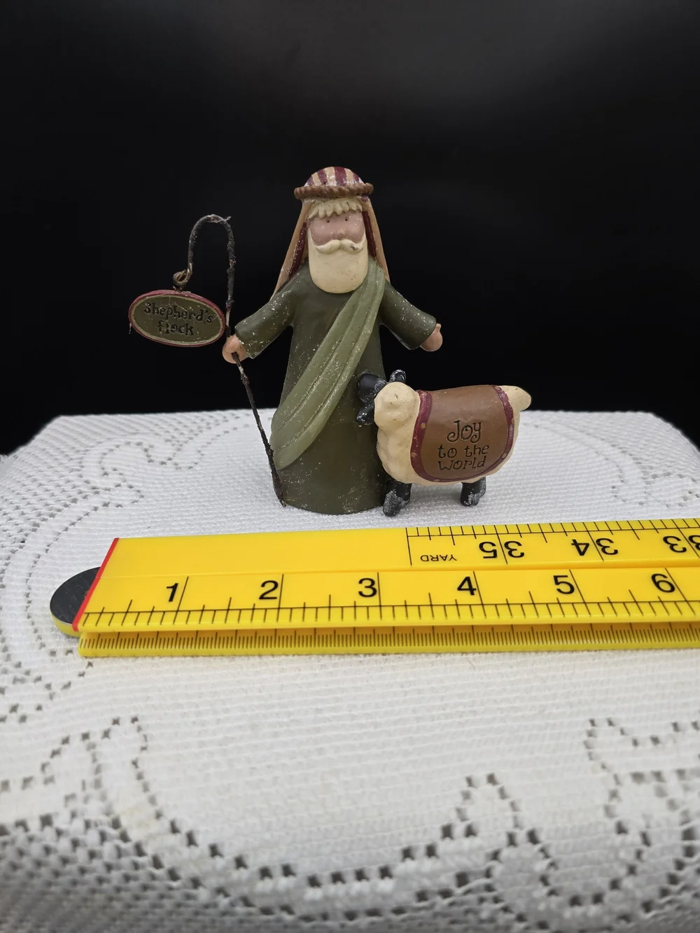 Holiday Shepherd Figurine with 'Joy to the World' Sheep - Green and Cream